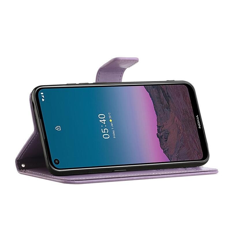 Flower PU kožené peněženkové pouzdro na mobil Nokia 5.4 - světlefialové