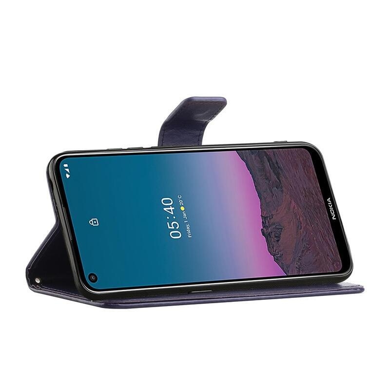 Flower PU kožené peněženkové pouzdro na mobil Nokia 5.4 - tmavěfialové