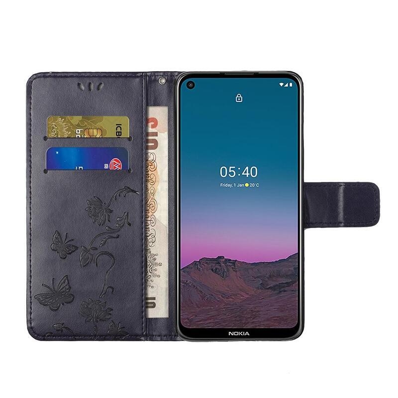 Flower PU kožené peněženkové pouzdro na mobil Nokia 5.4 - tmavěfialové