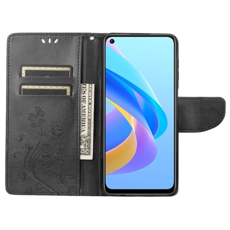 Flower PU kožené peněženkové pouzdro na mobil Realme 9i - černé