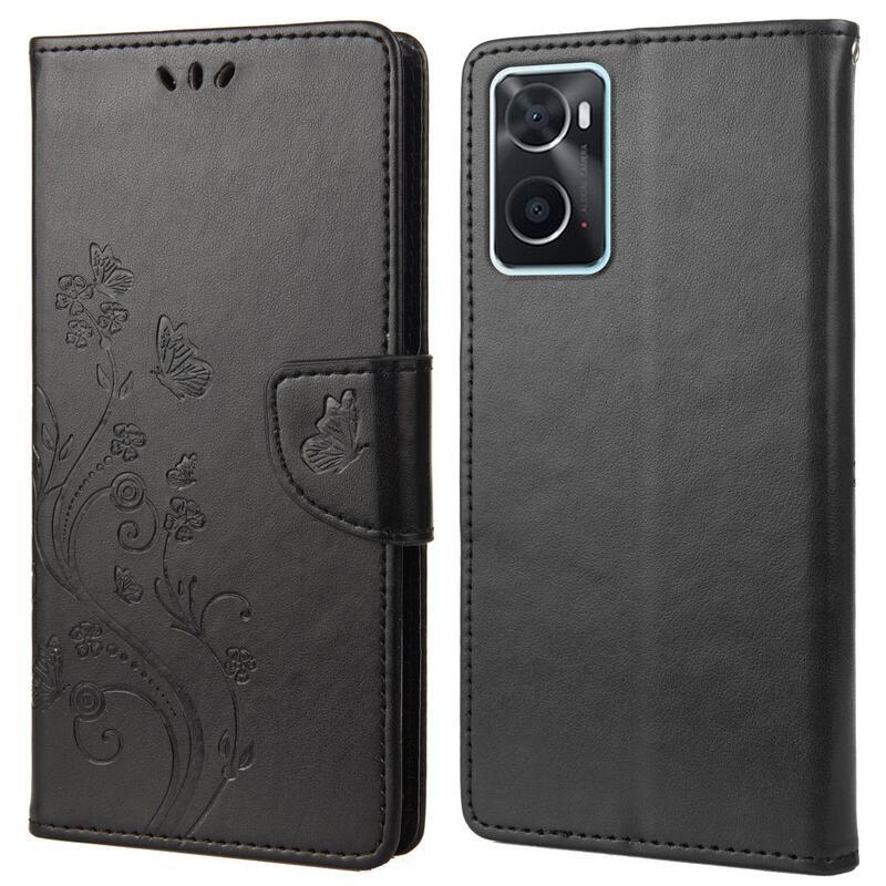 Flower PU kožené peněženkové pouzdro na mobil Realme 9i - černé