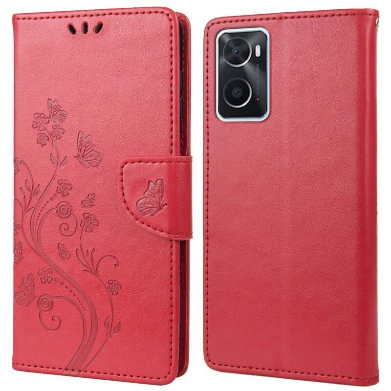 Flower PU kožené peněženkové pouzdro na mobil Realme 9i - červené