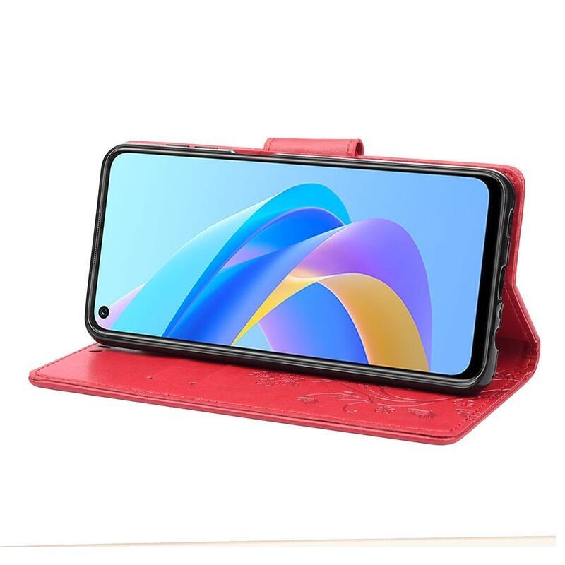 Flower PU kožené peněženkové pouzdro na mobil Realme 9i - červené