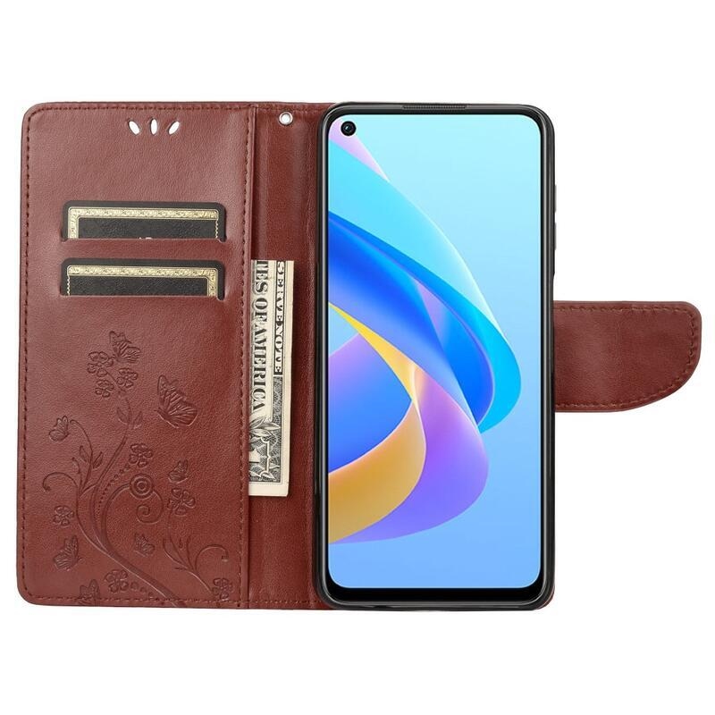 Flower PU kožené peněženkové pouzdro na mobil Realme 9i - hnědé