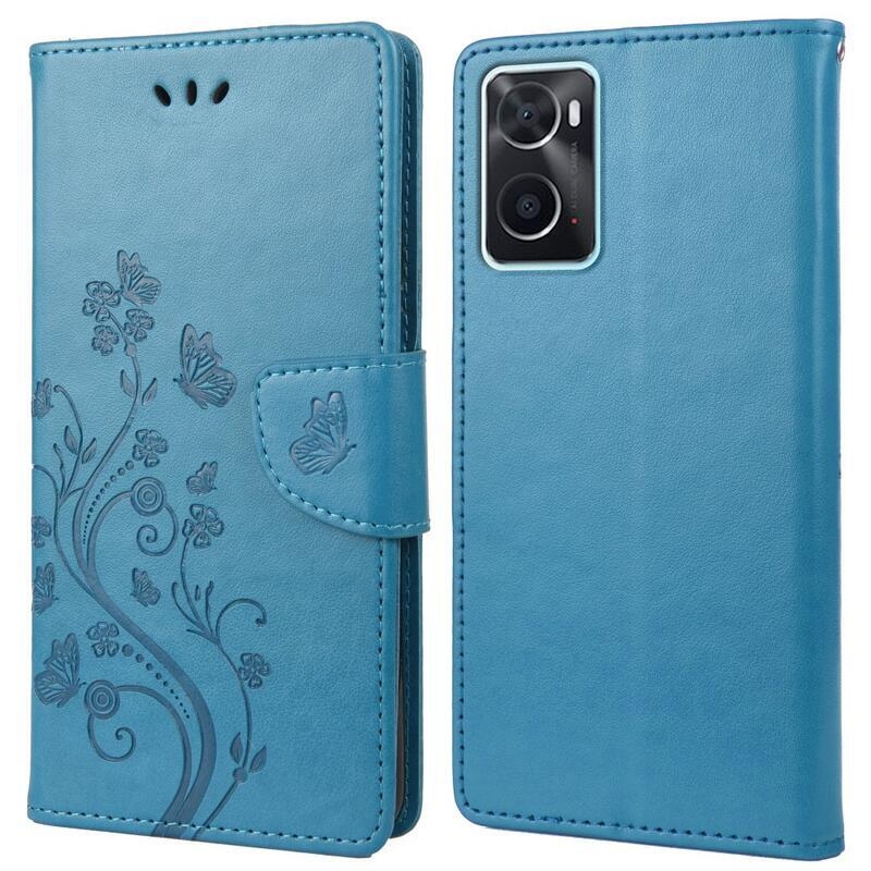 Flower PU kožené peněženkové pouzdro na mobil Realme 9i - modré
