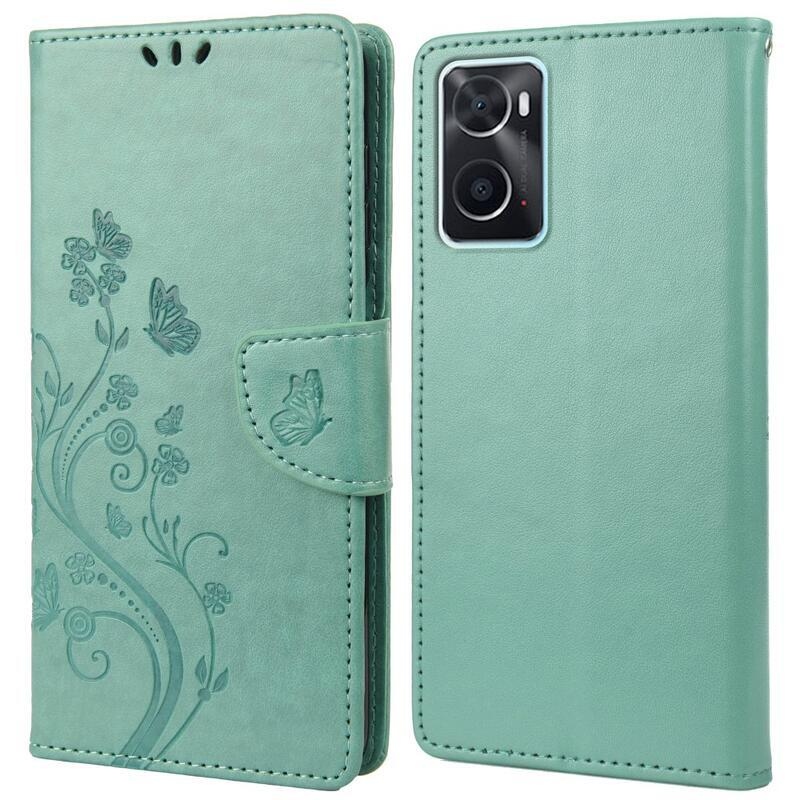 Flower PU kožené peněženkové pouzdro na mobil Realme 9i - zelené