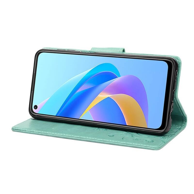 Flower PU kožené peněženkové pouzdro na mobil Realme 9i - zelené