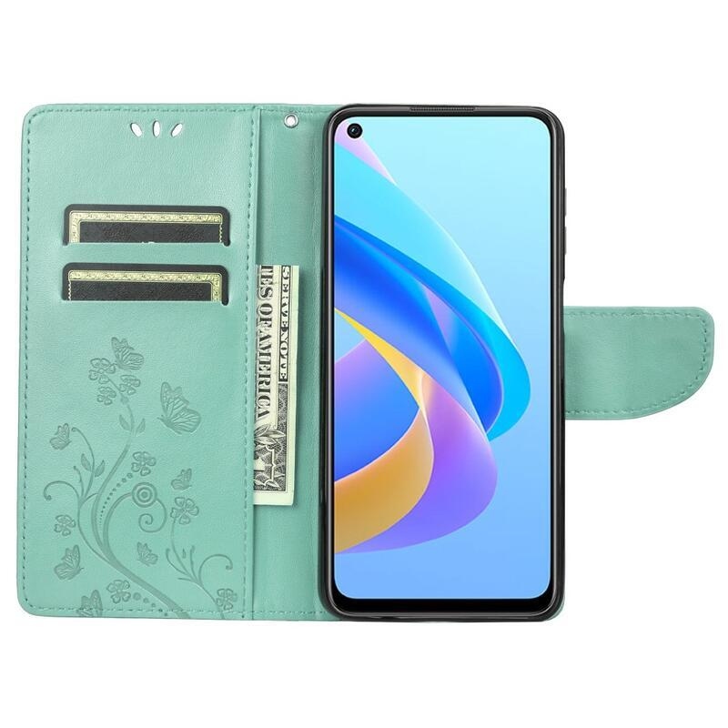 Flower PU kožené peněženkové pouzdro na mobil Realme 9i - zelené
