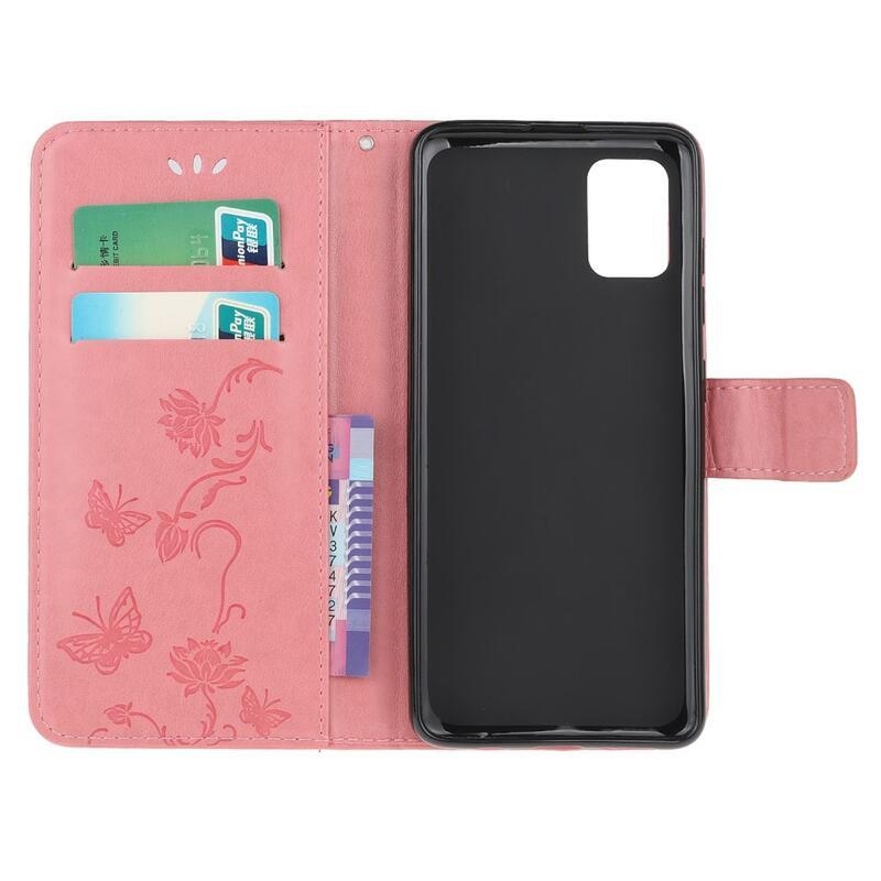 Flower PU kožené peněženkové pouzdro na mobil Samsung Galaxy A02s (164.2x75.9x9.1mm) - růžové