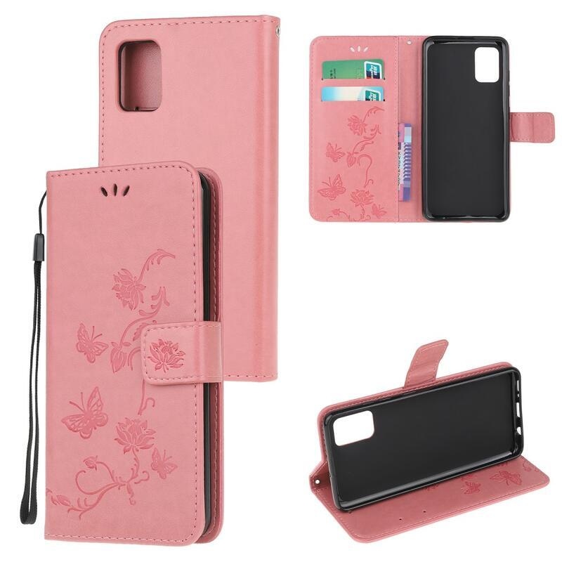 Flower PU kožené peněženkové pouzdro na mobil Samsung Galaxy A02s (164.2x75.9x9.1mm) - růžové