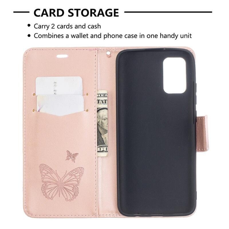Flower PU kožené peněženkové pouzdro na mobil Samsung Galaxy A02s (164.2x75.9x9.1mm) - růžovozlaté