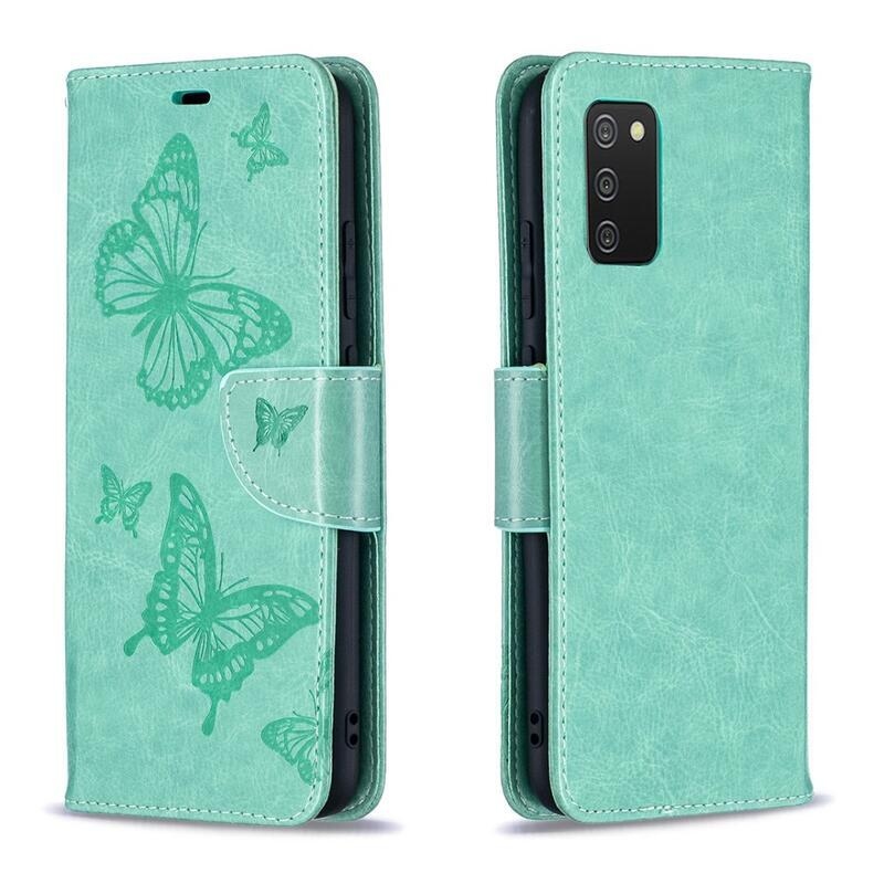 Flower PU kožené peněženkové pouzdro na mobil Samsung Galaxy A02s (164.2x75.9x9.1mm) - zelené