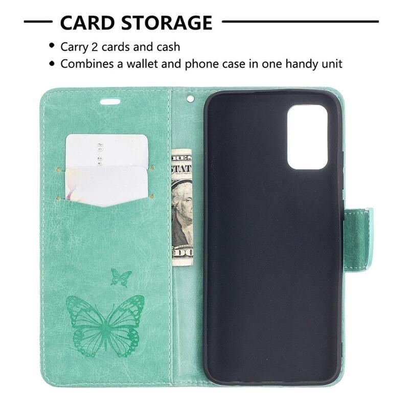 Flower PU kožené peněženkové pouzdro na mobil Samsung Galaxy A02s (164.2x75.9x9.1mm) - zelené