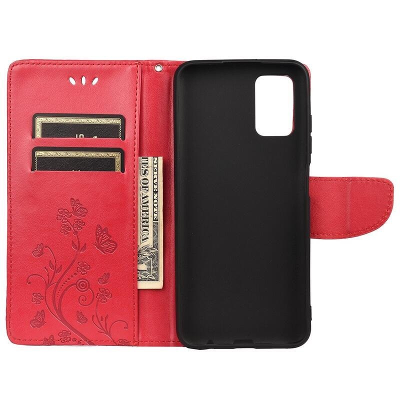 Flower PU kožené peněženkové pouzdro na mobil Samsung Galaxy A03s (166.6 x 75.9 x 9.1mm) - červené