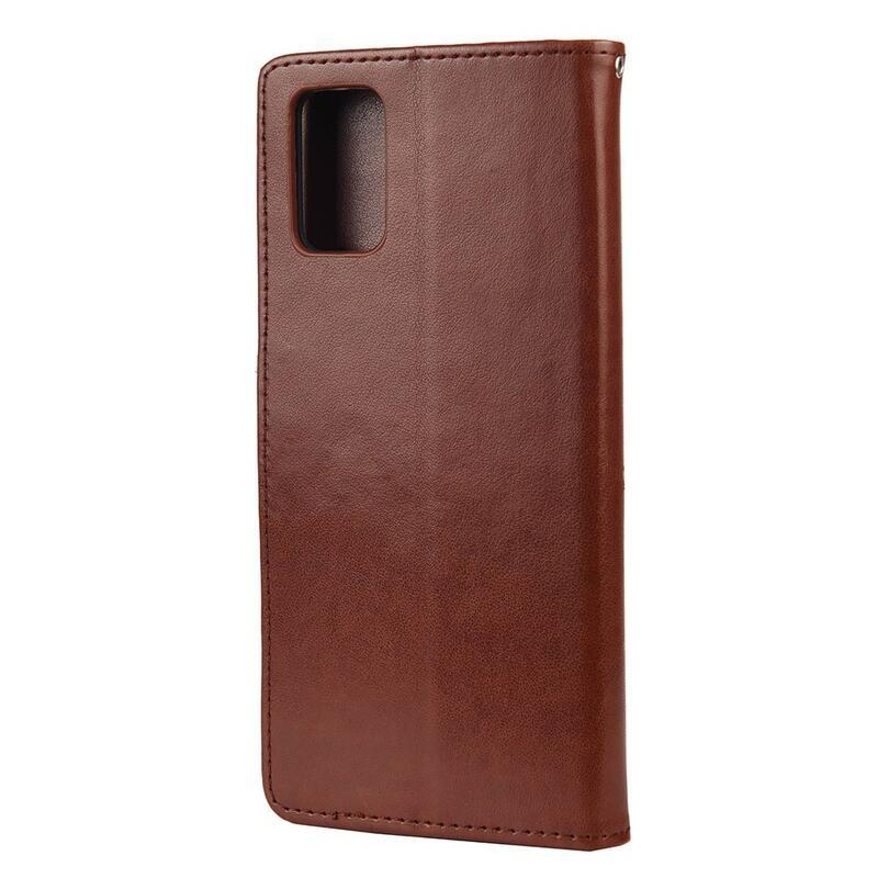 Flower PU kožené peněženkové pouzdro na mobil Samsung Galaxy A03s (166.6 x 75.9 x 9.1mm) - hnědé