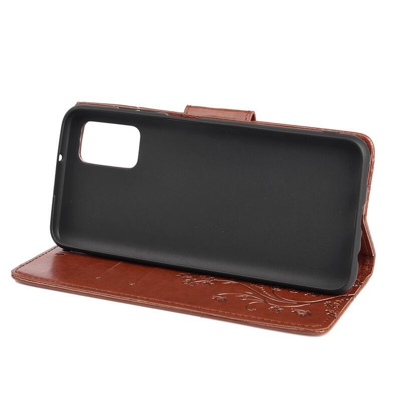 Flower PU kožené peněženkové pouzdro na mobil Samsung Galaxy A03s (166.6 x 75.9 x 9.1mm) - hnědé