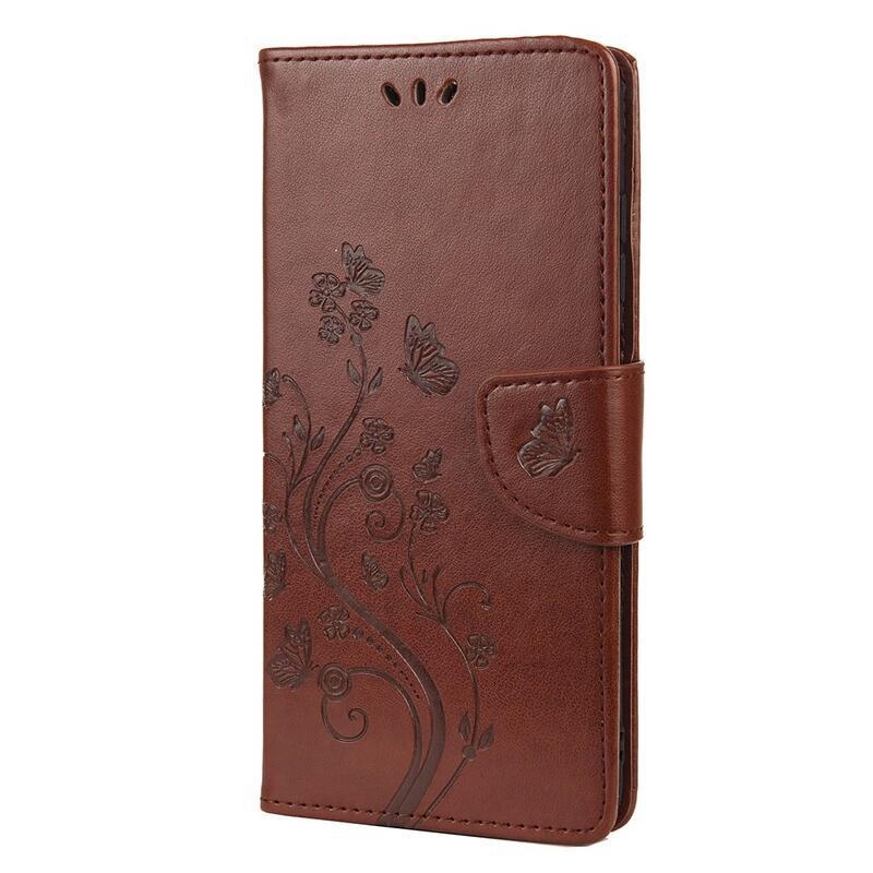 Flower PU kožené peněženkové pouzdro na mobil Samsung Galaxy A03s (166.6 x 75.9 x 9.1mm) - hnědé