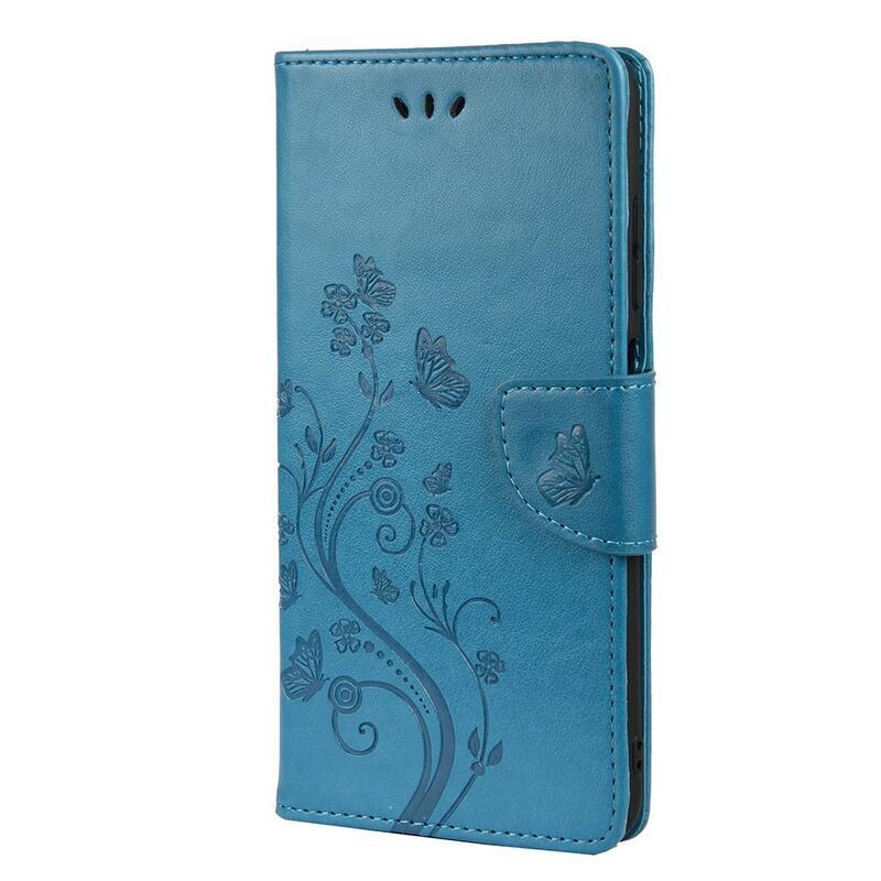 Flower PU kožené peněženkové pouzdro na mobil Samsung Galaxy A03s (166.6 x 75.9 x 9.1mm) - modré