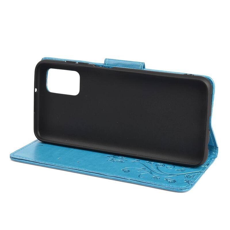 Flower PU kožené peněženkové pouzdro na mobil Samsung Galaxy A03s (166.6 x 75.9 x 9.1mm) - modré