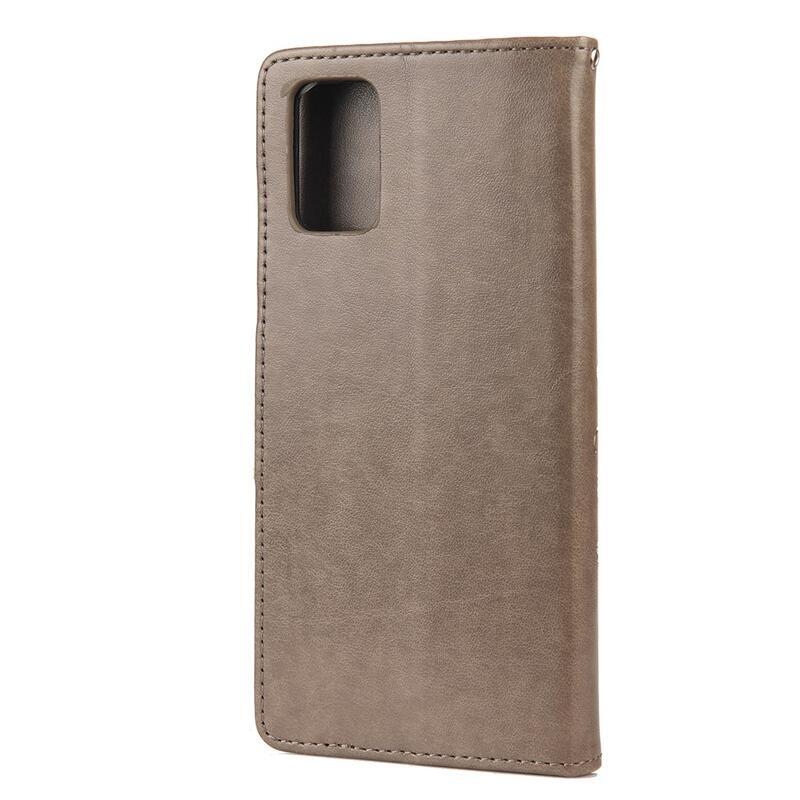 Flower PU kožené peněženkové pouzdro na mobil Samsung Galaxy A03s (166.6 x 75.9 x 9.1mm) - šedé
