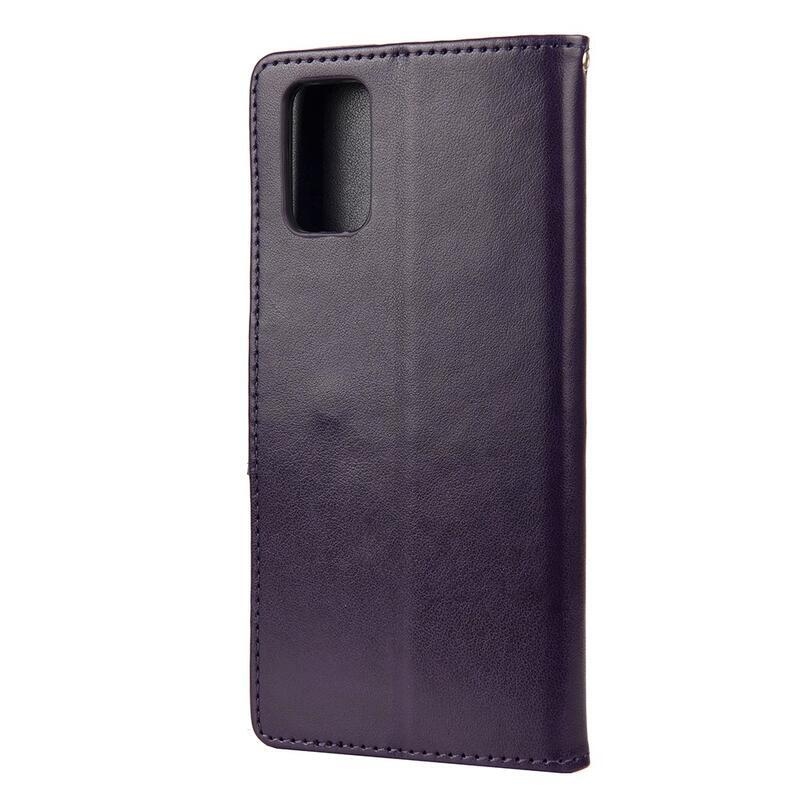 Flower PU kožené peněženkové pouzdro na mobil Samsung Galaxy A03s (166.6 x 75.9 x 9.1mm) - tmavěfialové