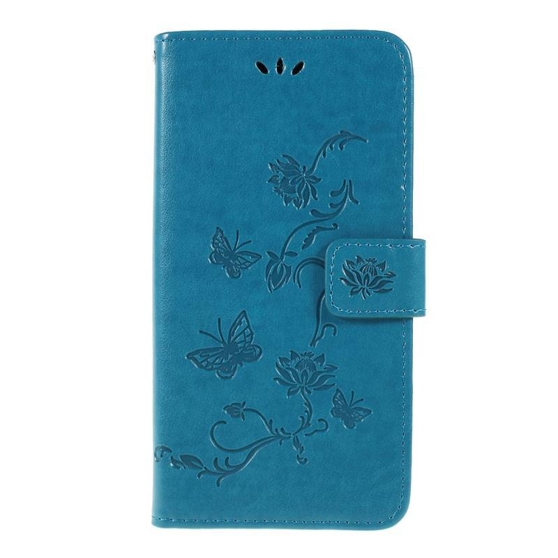 Flower PU kožené peněženkové pouzdro na mobil Samsung Galaxy A10 - modré