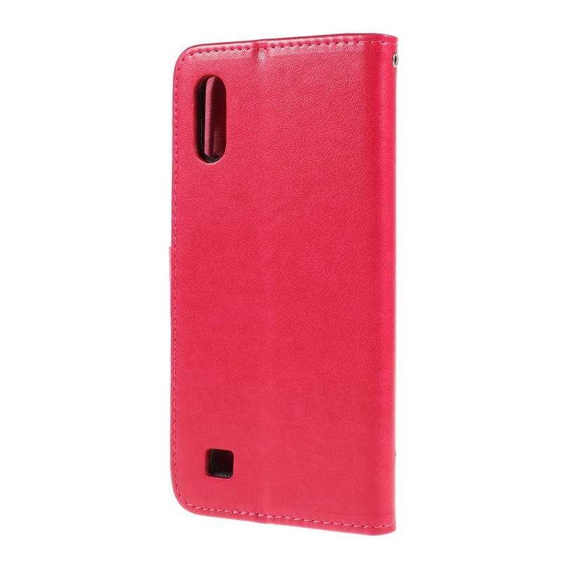 Flower PU kožené peněženkové pouzdro na mobil Samsung Galaxy A10 - rose