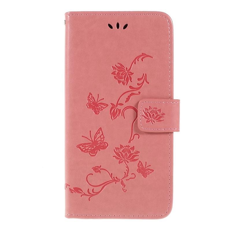Flower PU kožené peněženkové pouzdro na mobil Samsung Galaxy A10 - růžové