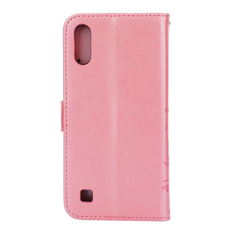 Flower PU kožené peněženkové pouzdro na mobil Samsung Galaxy A10 - růžovozlaté