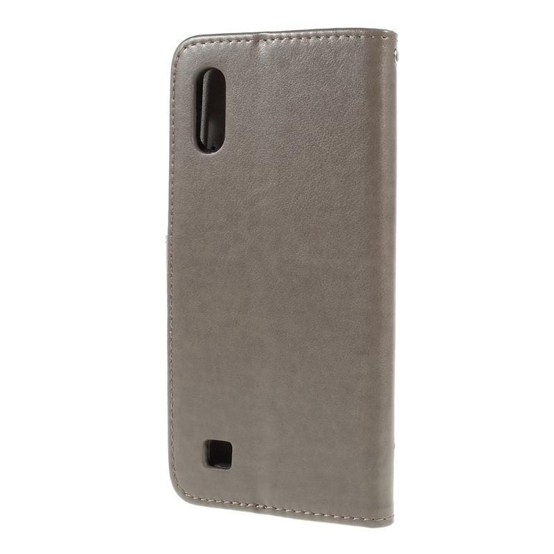 Flower PU kožené peněženkové pouzdro na mobil Samsung Galaxy A10 - šedé