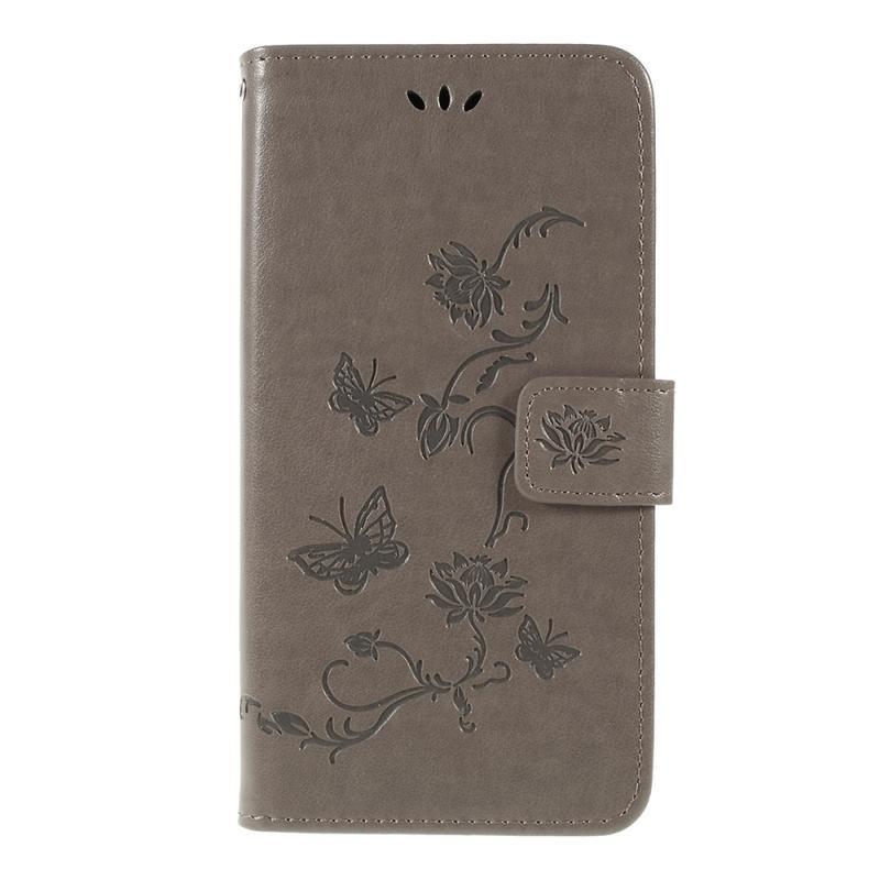 Flower PU kožené peněženkové pouzdro na mobil Samsung Galaxy A10 - šedé