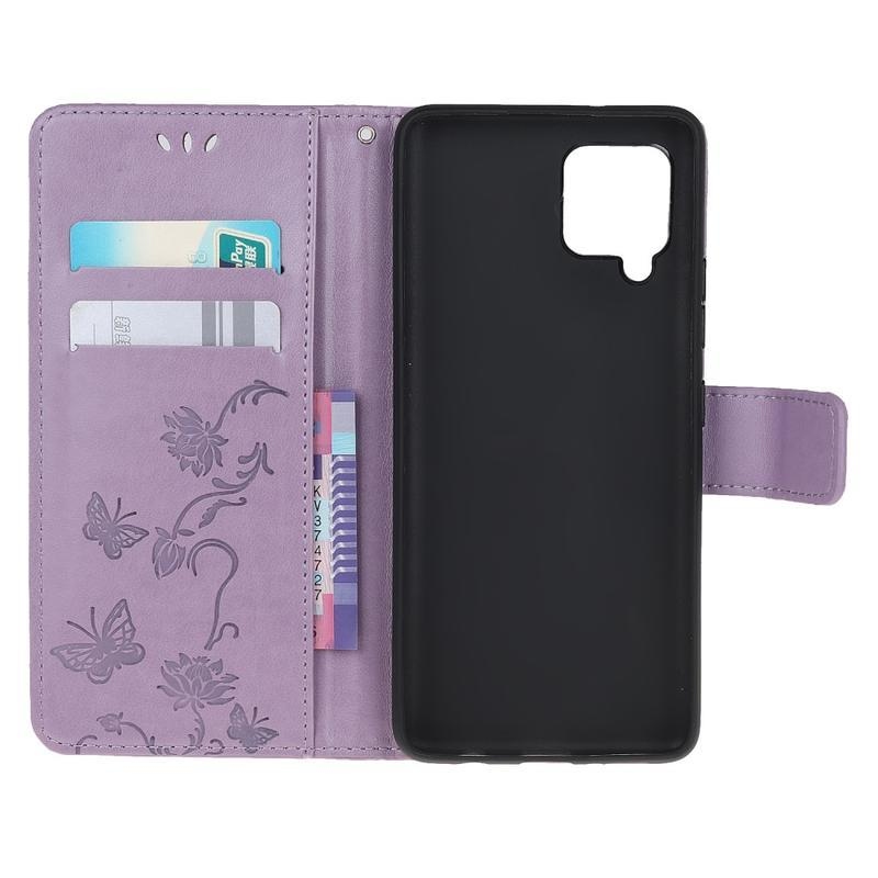 Flower PU kožené peněženkové pouzdro na mobil Samsung Galaxy A12/M12 - fialové