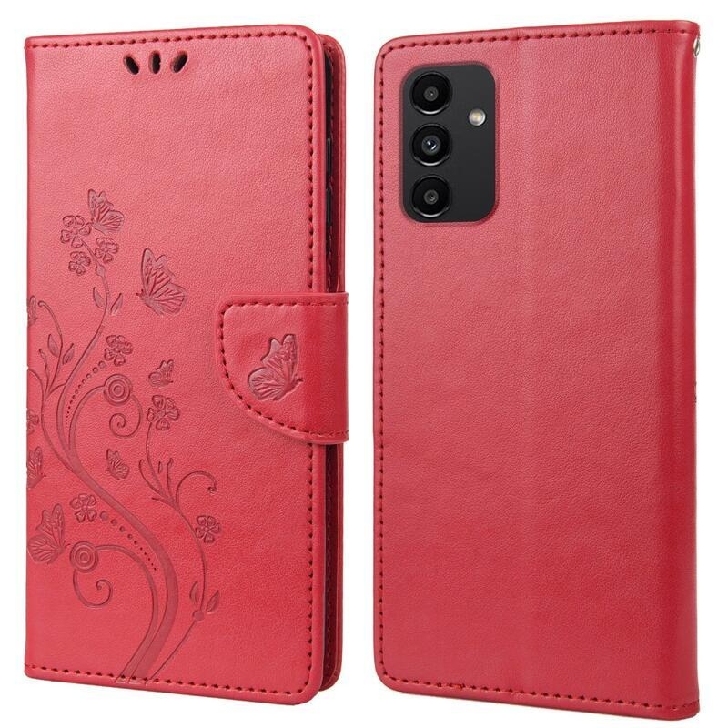 Flower PU kožené peněženkové pouzdro na mobil Samsung Galaxy A13 4G - červené