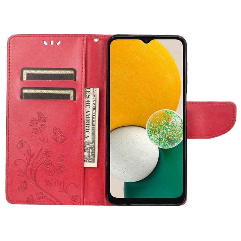 Flower PU kožené peněženkové pouzdro na mobil Samsung Galaxy A13 4G - červené