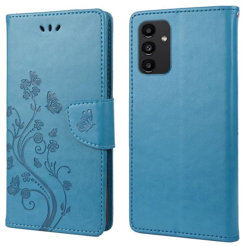 Flower PU kožené peněženkové pouzdro na mobil Samsung Galaxy A13 4G - modré