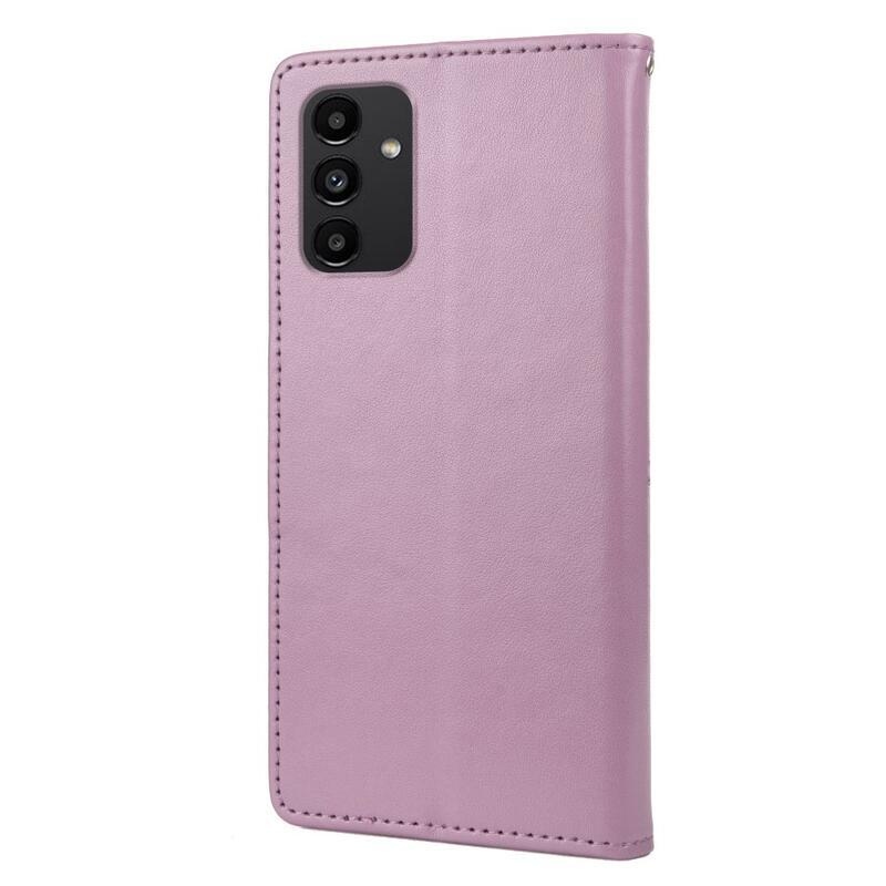 Flower PU kožené peněženkové pouzdro na mobil Samsung Galaxy A13 4G - světlefialové