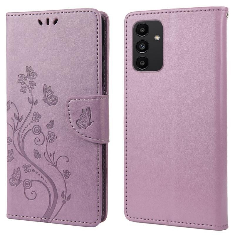 Flower PU kožené peněženkové pouzdro na mobil Samsung Galaxy A13 4G - světlefialové