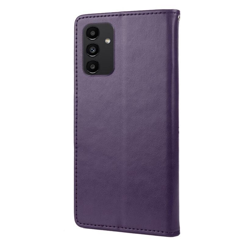 Flower PU kožené peněženkové pouzdro na mobil Samsung Galaxy A13 4G - tmavěfialové