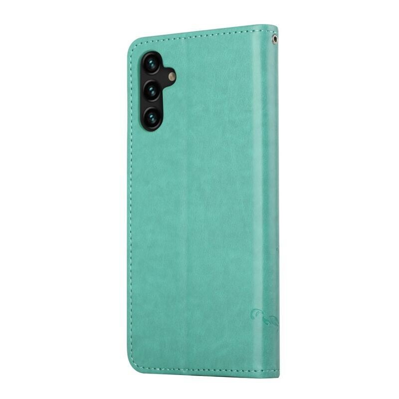 Flower PU kožené peněženkové pouzdro na mobil Samsung Galaxy A13 5G/Galaxy A04s (164.7 x 76.7 x 9.1 mm) - azurové