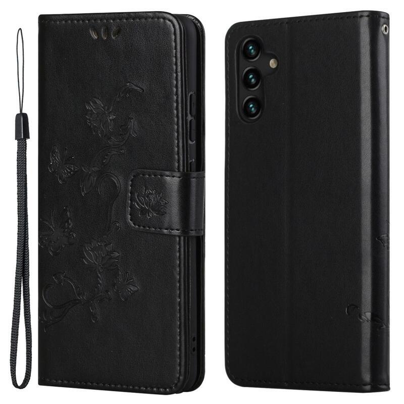 Flower PU kožené peněženkové pouzdro na mobil Samsung Galaxy A13 5G/Galaxy A04s (164.7 x 76.7 x 9.1 mm) - černé