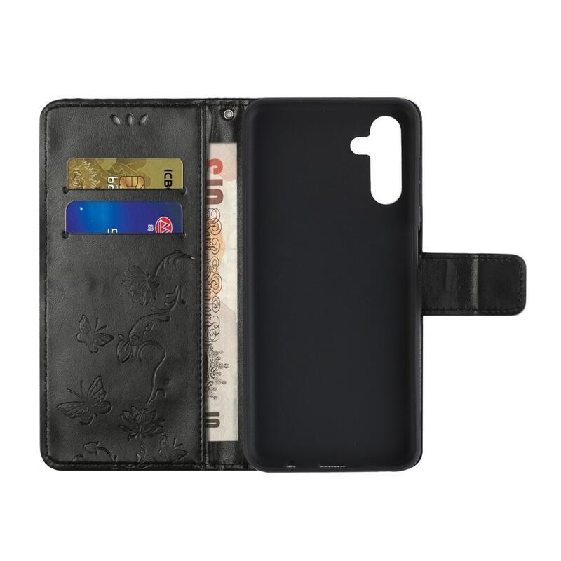 Flower PU kožené peněženkové pouzdro na mobil Samsung Galaxy A13 5G/Galaxy A04s (164.7 x 76.7 x 9.1 mm) - černé