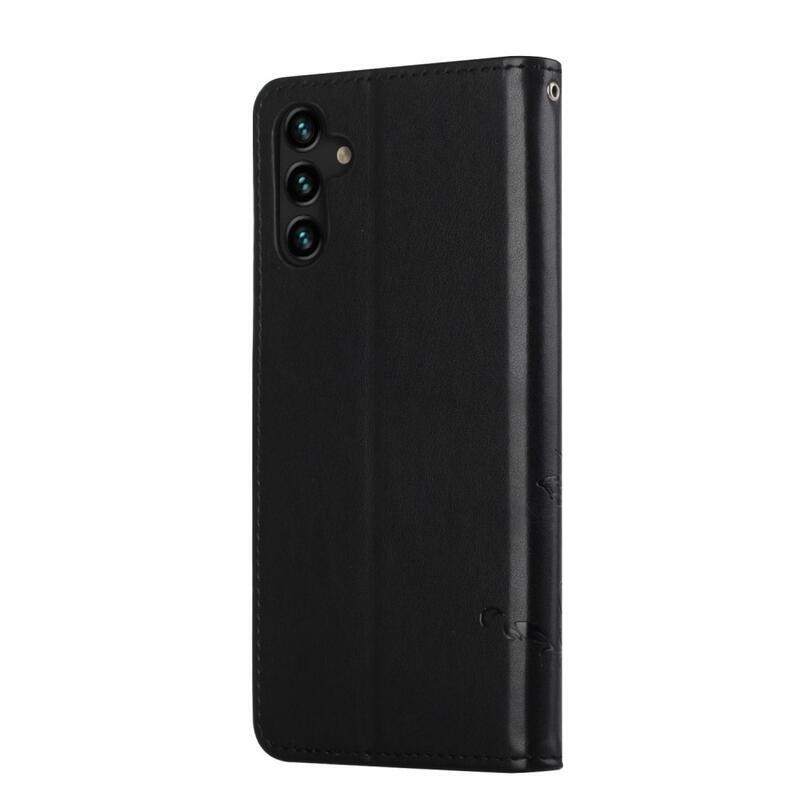 Flower PU kožené peněženkové pouzdro na mobil Samsung Galaxy A13 5G/Galaxy A04s (164.7 x 76.7 x 9.1 mm) - černé