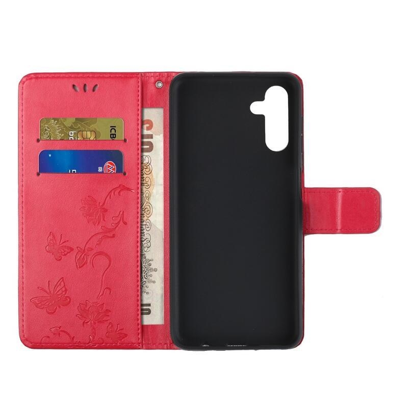Flower PU kožené peněženkové pouzdro na mobil Samsung Galaxy A13 5G/Galaxy A04s (164.7 x 76.7 x 9.1 mm) - červené