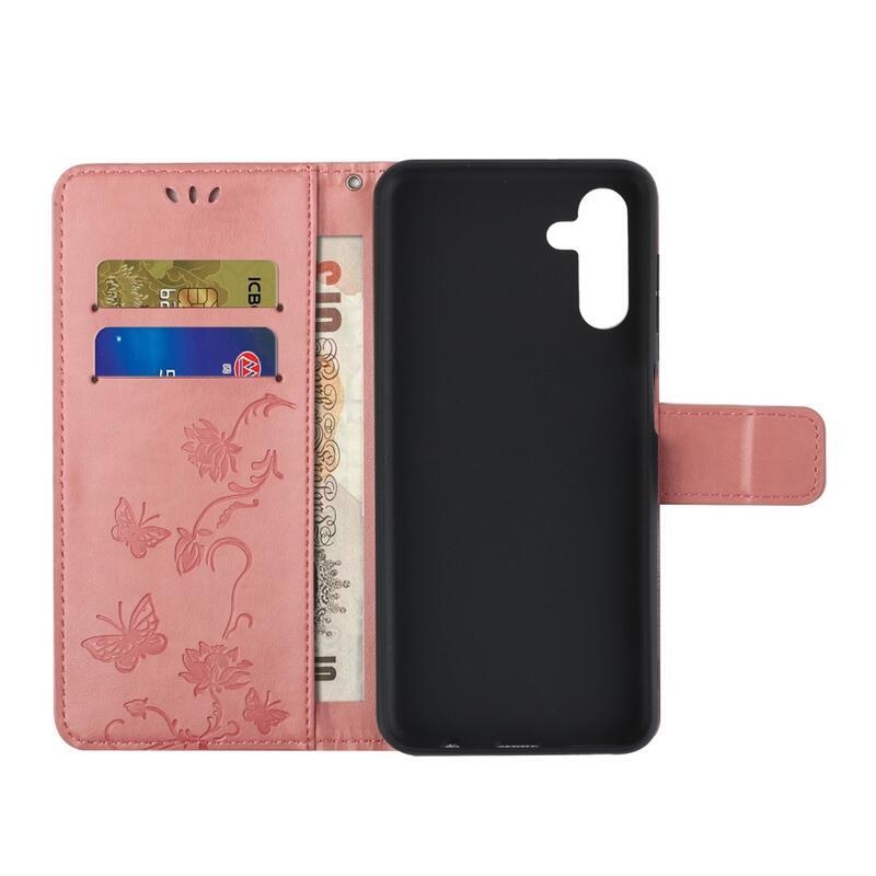 Flower PU kožené peněženkové pouzdro na mobil Samsung Galaxy A13 5G/Galaxy A04s (164.7 x 76.7 x 9.1 mm) - růžové