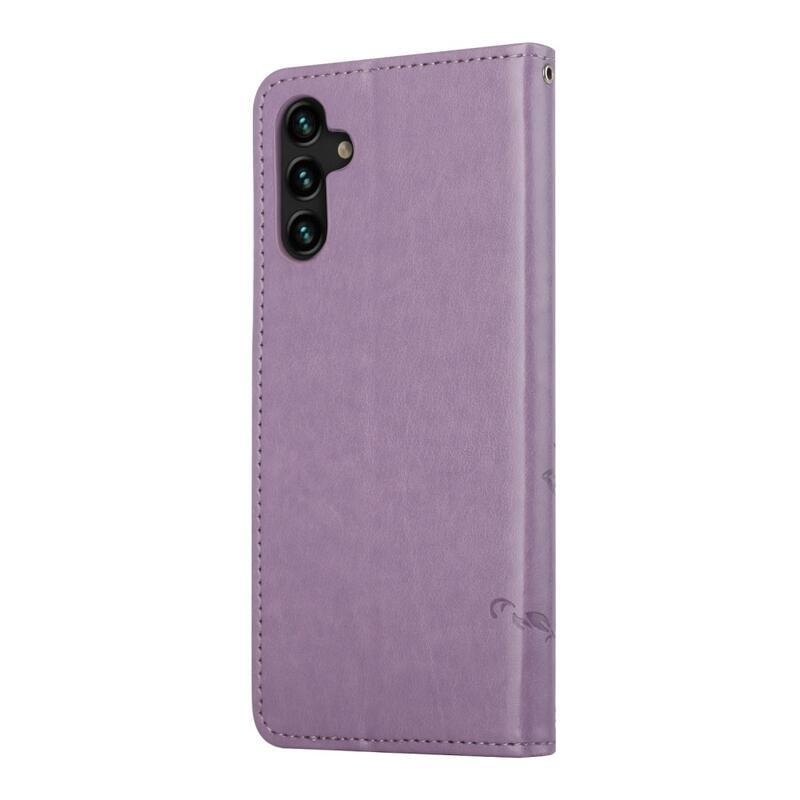 Flower PU kožené peněženkové pouzdro na mobil Samsung Galaxy A13 5G/Galaxy A04s (164.7 x 76.7 x 9.1 mm) - světlefialové