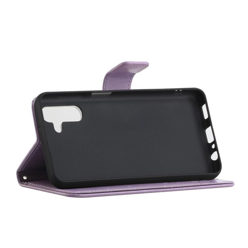 Flower PU kožené peněženkové pouzdro na mobil Samsung Galaxy A13 5G/Galaxy A04s (164.7 x 76.7 x 9.1 mm) - světlefialové