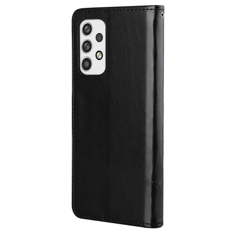 Flower PU kožené peněženkové pouzdro na mobil Samsung Galaxy A23 4G/5G - černé