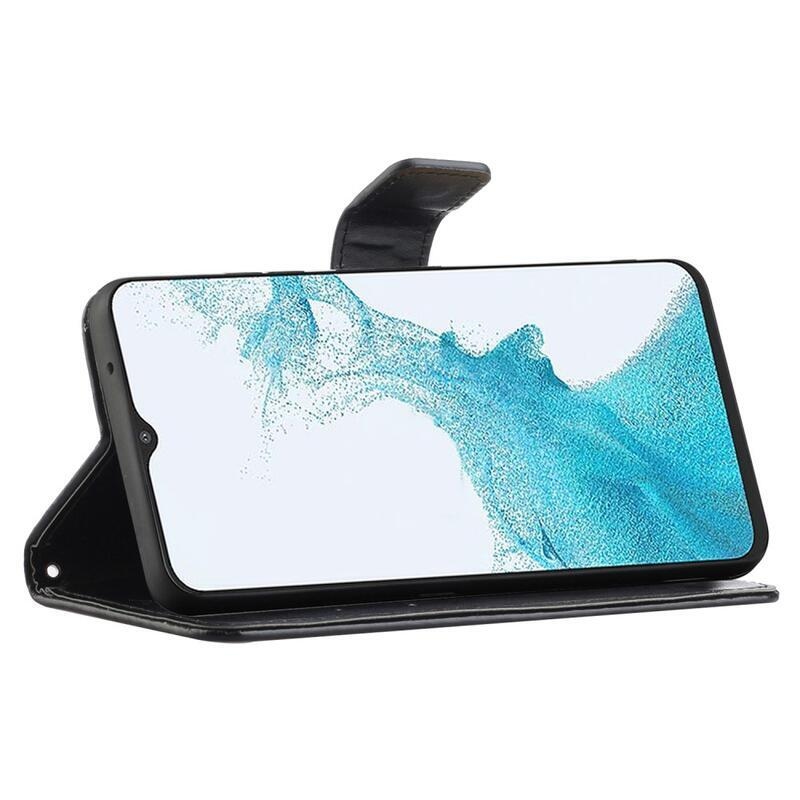 Flower PU kožené peněženkové pouzdro na mobil Samsung Galaxy A23 4G/5G - černé