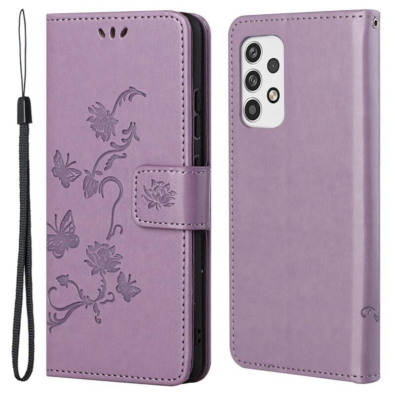 Flower PU kožené peněženkové pouzdro na mobil Samsung Galaxy A23 4G/5G - fialové
