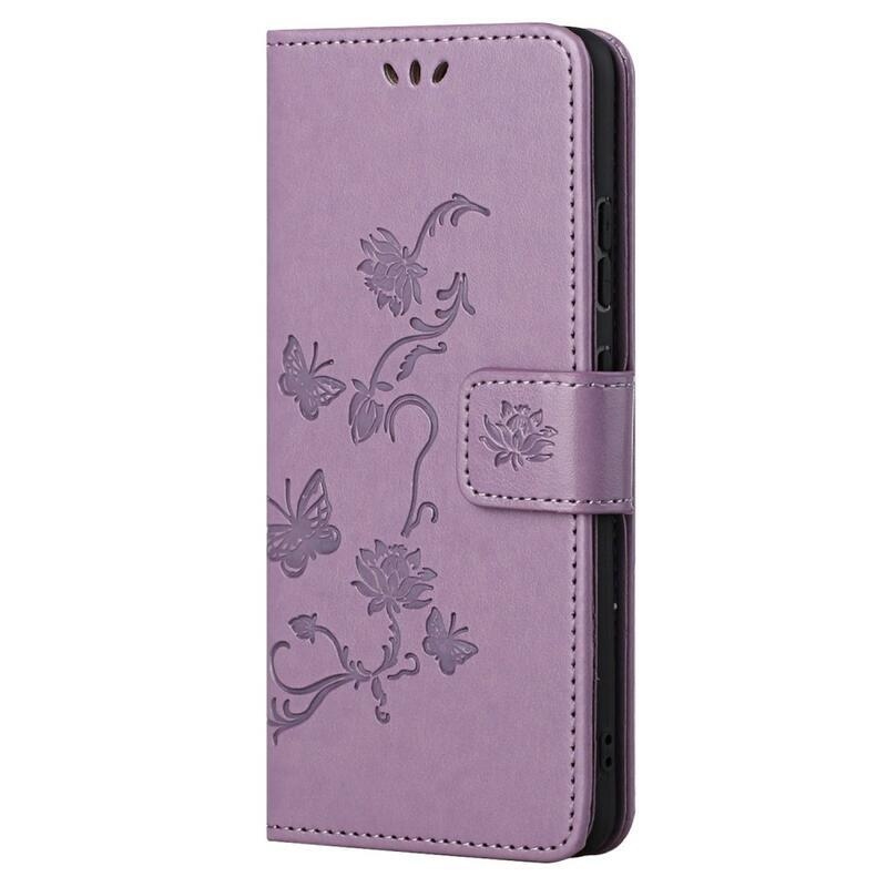 Flower PU kožené peněženkové pouzdro na mobil Samsung Galaxy A23 4G/5G - fialové